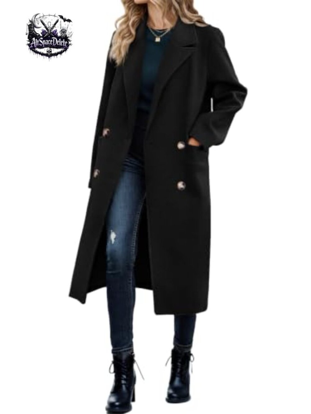 Women's Double Breasted Pea Coat Long Trench Coat Winter Work Overcoat Pockets